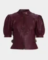 Ramy Brook Penny Leather Puff-sleeve Jacket In Purple