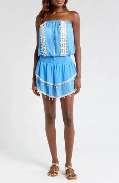Ramy Brook Perry Shell Trim Strapless Cover-up Minidress In Serene Blue