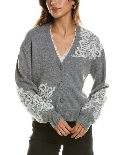 Ramy Brook Perry Lace Accent Wool & Cashmere Cardigan In Gray