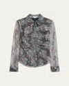 Ramy Brook Hamilton Ruched Mixed Plaid Button-up Shirt In Gray