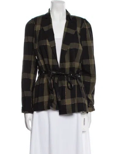 Pre-owned Ramy Brook Plaid Print Blazer In Green