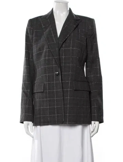 Pre-owned Ramy Brook Plaid Print Blazer In Grey