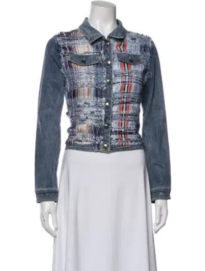 Pre-owned Ramy Brook Plaid Print Denim Jacket In Blue