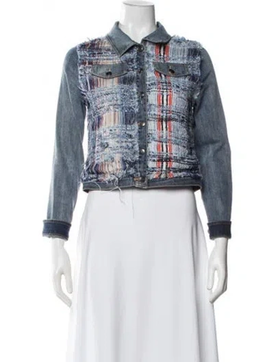Pre-owned Ramy Brook Plaid Print Denim Jacket In Blue