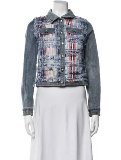 Pre-owned Ramy Brook Plaid Print Denim Jacket In Blue