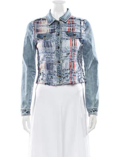 Pre-owned Ramy Brook Plaid Print Denim Jacket In Blue