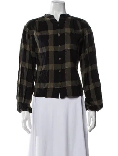 Pre-owned Ramy Brook Plaid Print Long Sleeve Blouse In Black