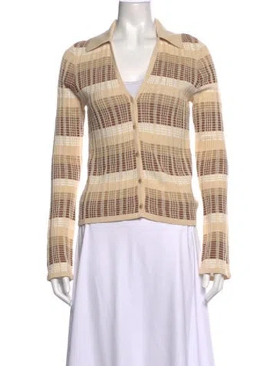 Pre-owned Ramy Brook Plaid Print Long Sleeve Button-up Top In Neutral