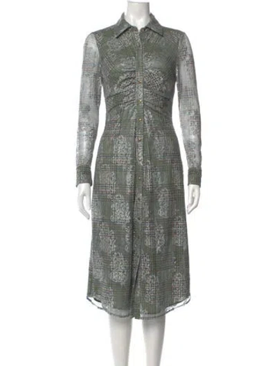 Pre-owned Ramy Brook Plaid Print Midi Length Dress In Green