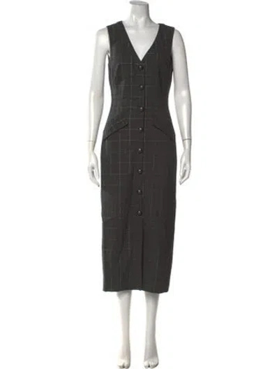 Pre-owned Ramy Brook Plaid Print Midi Length Dress In Green