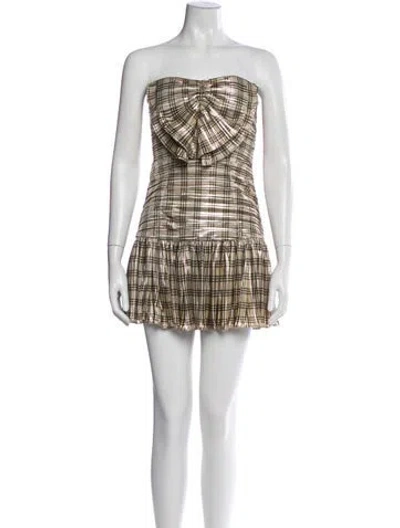 Pre-owned Ramy Brook Plaid Print Mini Dress In Gold