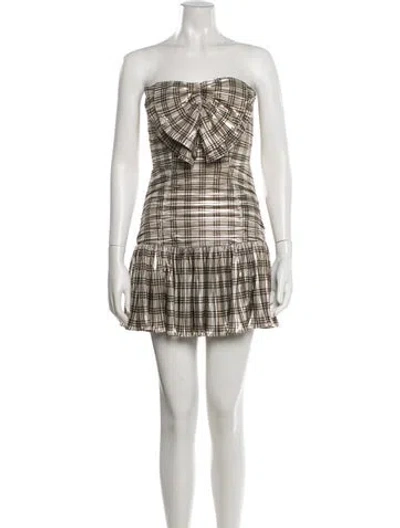 Pre-owned Ramy Brook Plaid Print Mini Dress In Gold