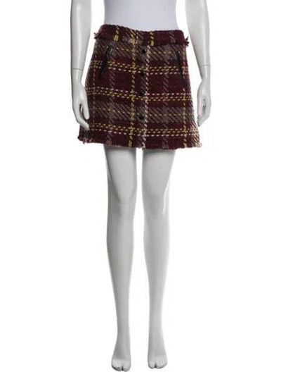 Pre-owned Ramy Brook Plaid Print Mini Skirt In Burgundy
