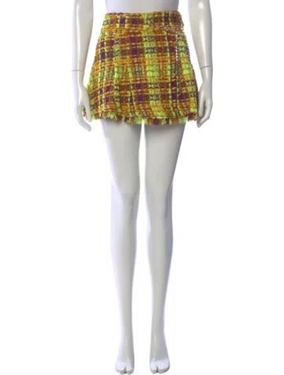 Pre-owned Ramy Brook Plaid Print Mini Skirt In Yellow