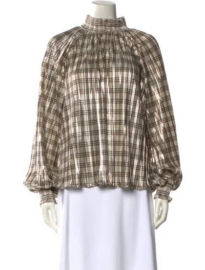 Pre-owned Ramy Brook Plaid Print Mock Neck Blouse W/ Tags