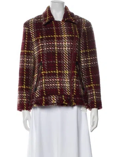 Pre-owned Ramy Brook Plaid Print Mock Neck Sweater In Red