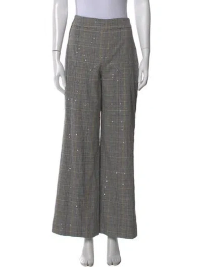Pre-owned Ramy Brook Plaid Print Wide Leg Pants In Yellow