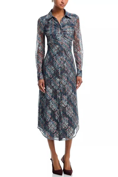 Ramy Brook Plaid Wyatt Button Front Midi Dress In Blue In Gray