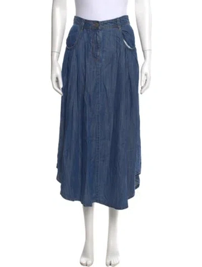 Pre-owned Ramy Brook Pleated Accents Midi Length Skirt In Blue