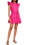 Ramy Brook Pleated Belted Flutter Sleeve Minidress In Pink Petunia