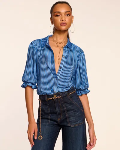 Ramy Brook Pleated Dina Short Sleeve Bodysuit In Blue Pleats