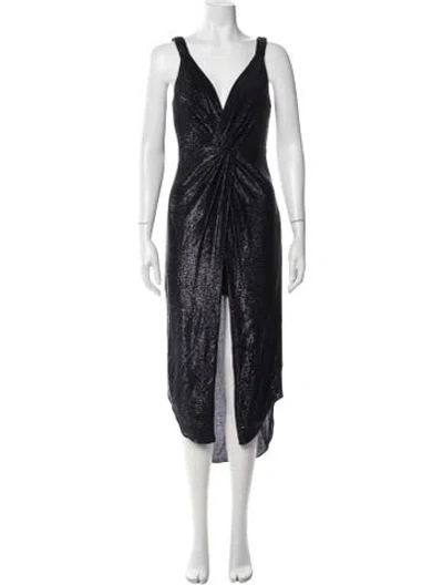Pre-owned Ramy Brook Plunge Neckline Long Dress In Blue