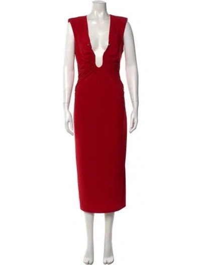 Pre-owned Ramy Brook Plunge Neckline Midi Length Dress In Red