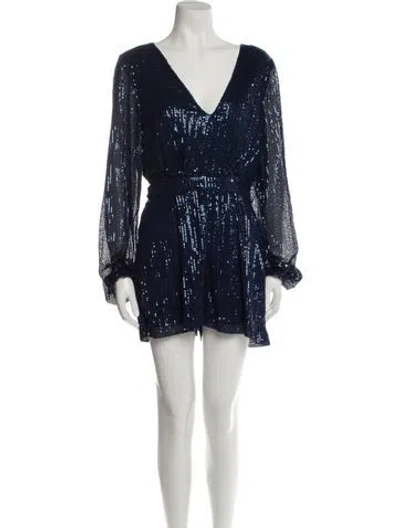 Pre-owned Ramy Brook Plunge Neckline Romper In Blue