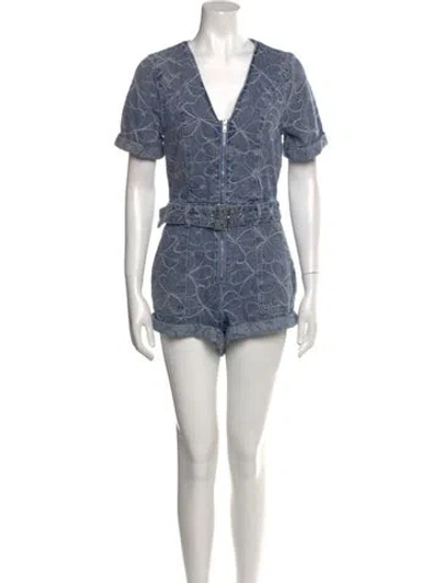 Pre-owned Ramy Brook Plunge Neckline Romper In Blue