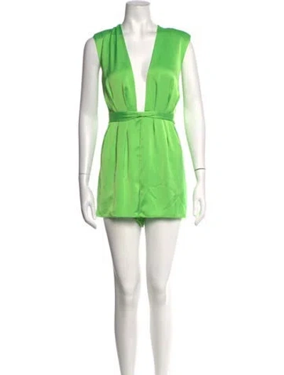 Pre-owned Ramy Brook Plunge Neckline Romper In Green