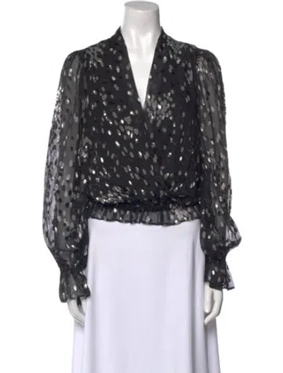 Pre-owned Ramy Brook Polka Dot Print V-neck Blouse In Black