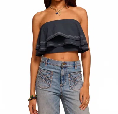Ramy Brook Poppy Poplin Tiered Crop Top In Navy In Blue