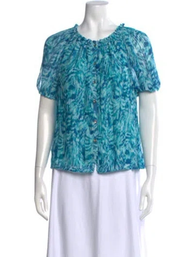 Pre-owned Ramy Brook Printed Crew Neck Blouse In Blue