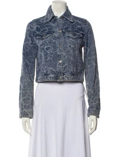 Pre-owned Ramy Brook Printed Denim Jacket W/ Tags In Blue