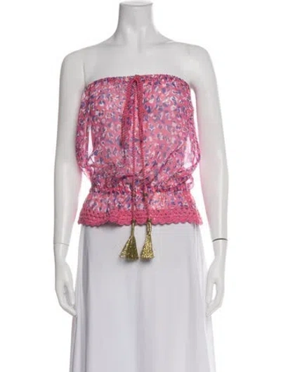 Pre-owned Ramy Brook Printed Halterneck Crop Top In Pink