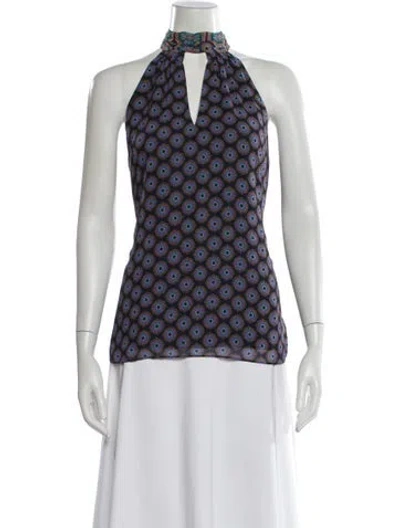 Pre-owned Ramy Brook Printed Halterneck Top W/ Tags In Blue