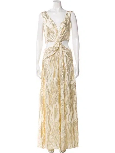 Pre-owned Ramy Brook Printed Long Dress In Gold