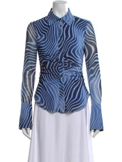 Pre-owned Ramy Brook Printed Long Sleeve Blouse In Blue