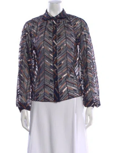 Pre-owned Ramy Brook Printed Long Sleeve Blouse In Multi