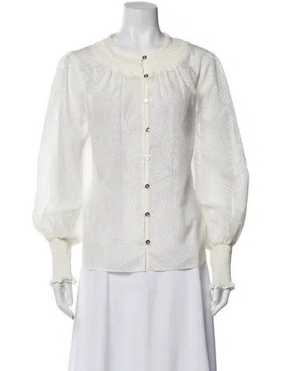 Pre-owned Ramy Brook Printed Long Sleeve Blouse In White