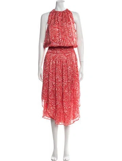 Pre-owned Ramy Brook Printed Midi Length Dress In Metallic/red