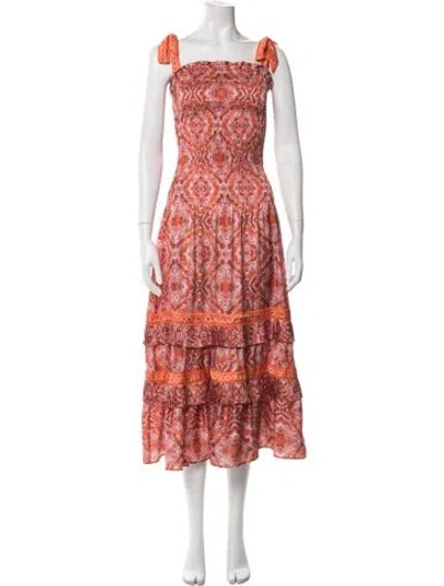 Pre-owned Ramy Brook Printed Midi Length Dress In Orange