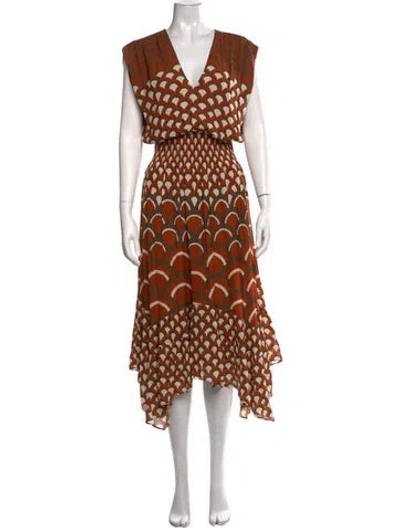 Pre-owned Ramy Brook Printed Midi Length Dress In Orange