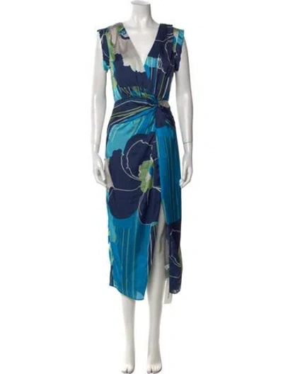 Pre-owned Ramy Brook Printed Midi Length Dress W/ Tags In Blue