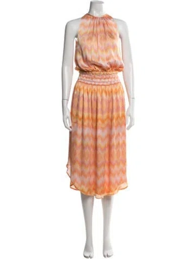 Pre-owned Ramy Brook Printed Midi Length Dress W/ Tags In Orange