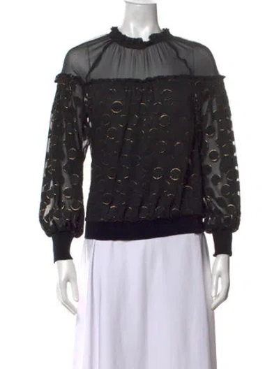 Pre-owned Ramy Brook Printed Mock Neck Blouse In Black