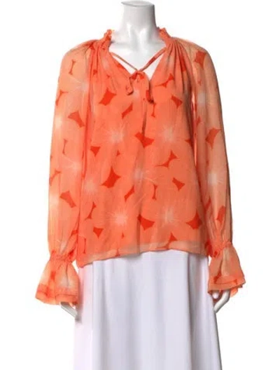 Pre-owned Ramy Brook Printed Mock Neck Blouse In Orange