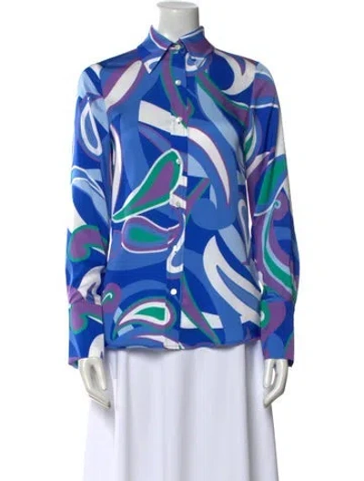 Pre-owned Ramy Brook Printed Mock Neck Blouse W/ Tags In Blue