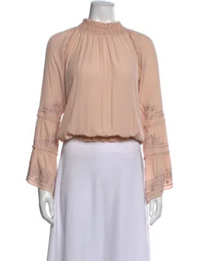 Pre-owned Ramy Brook Printed Mock Neck Blouse W/ Tags In Pink