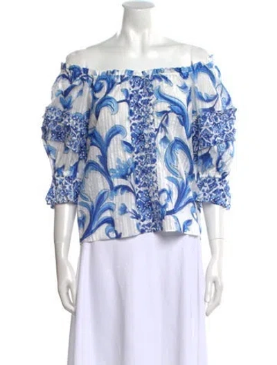 Pre-owned Ramy Brook Printed Off-the-shoulder Blouse In Blue